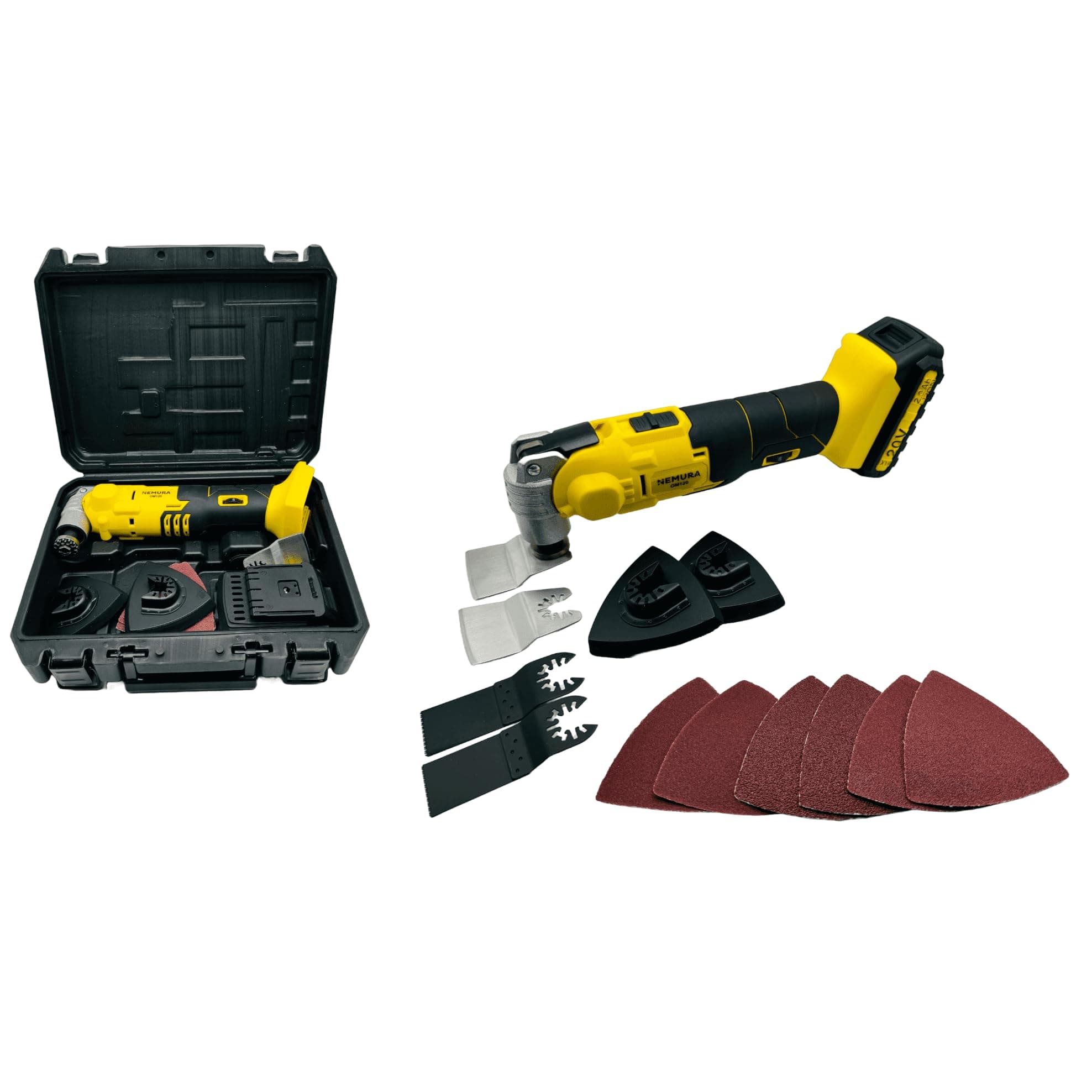 Nemura Outil multifonction 20V - Pour Professionnels - Angle d'oscillation de 3° - Livré avec Batterie 2Ah et Malette de