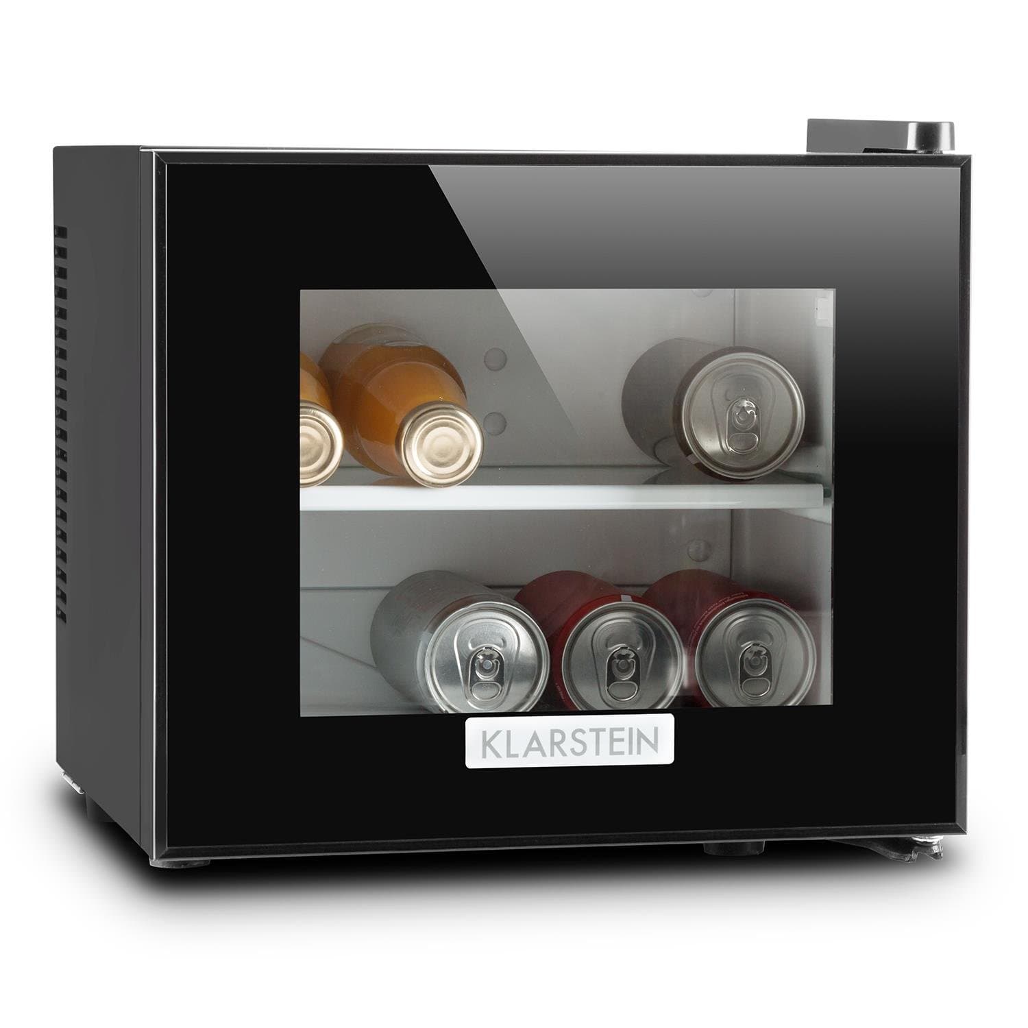 KLARSTEIN Mini Frigorifique Compact Noir pour Boissons et Fromages 10 L Classe B - Température 12-18 °C, Porte en Verre
