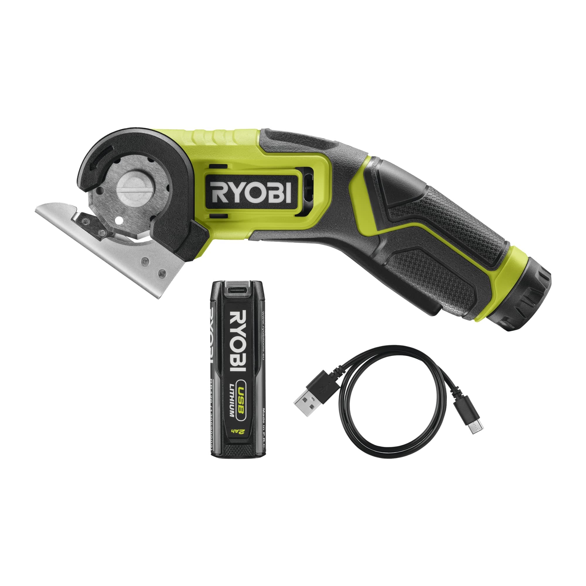 RYOBI Mini-scie 4V Câble USB C Batterie 2,0 Ah Livrée avec lame 38 mm RCT4-120G pour Jardinage et Réparations