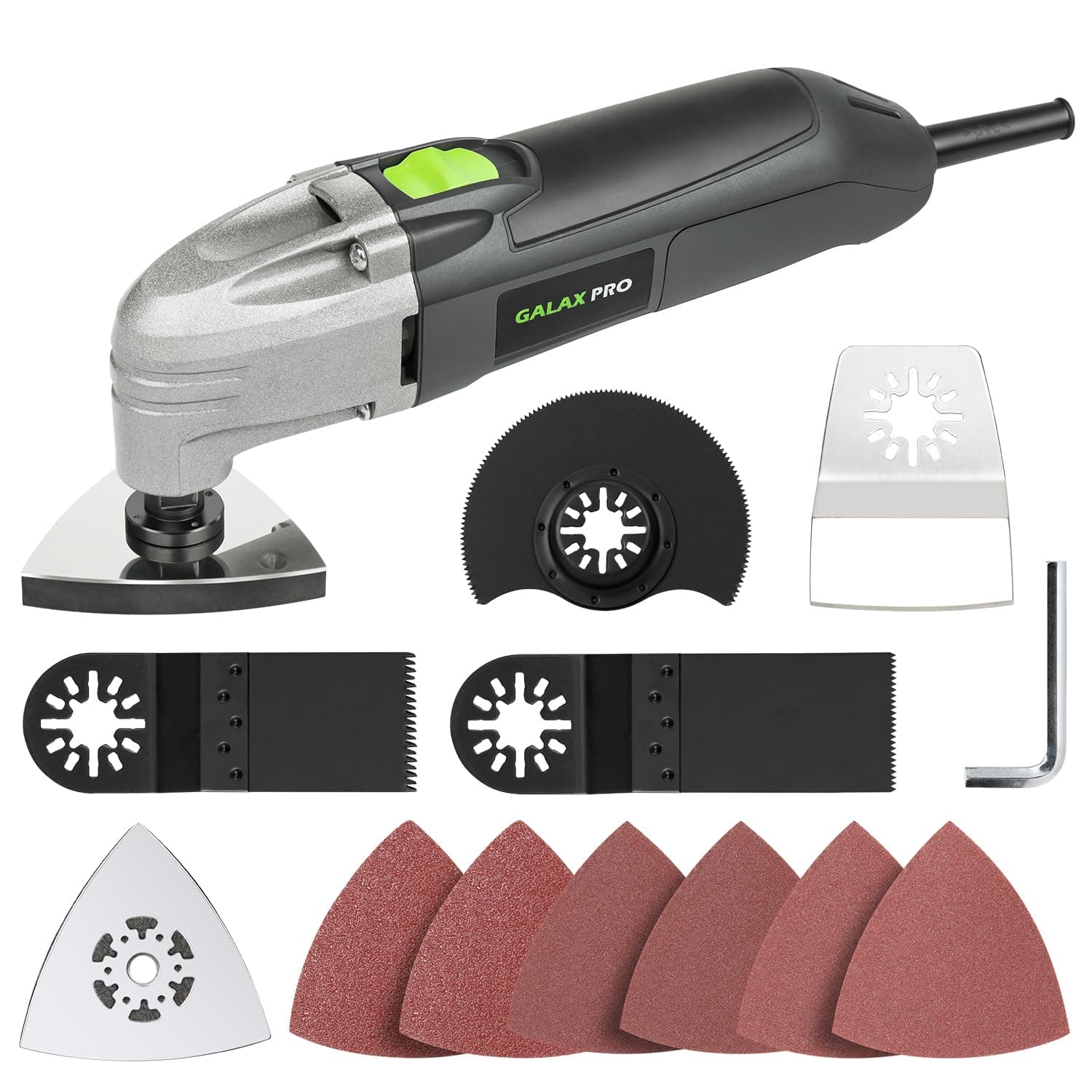 Outil oscillant GALAX PRO 180W professionnel, 22000 OPM, 3 lames de scie et plateau de ponçage semi-circulaire, 6 feuill