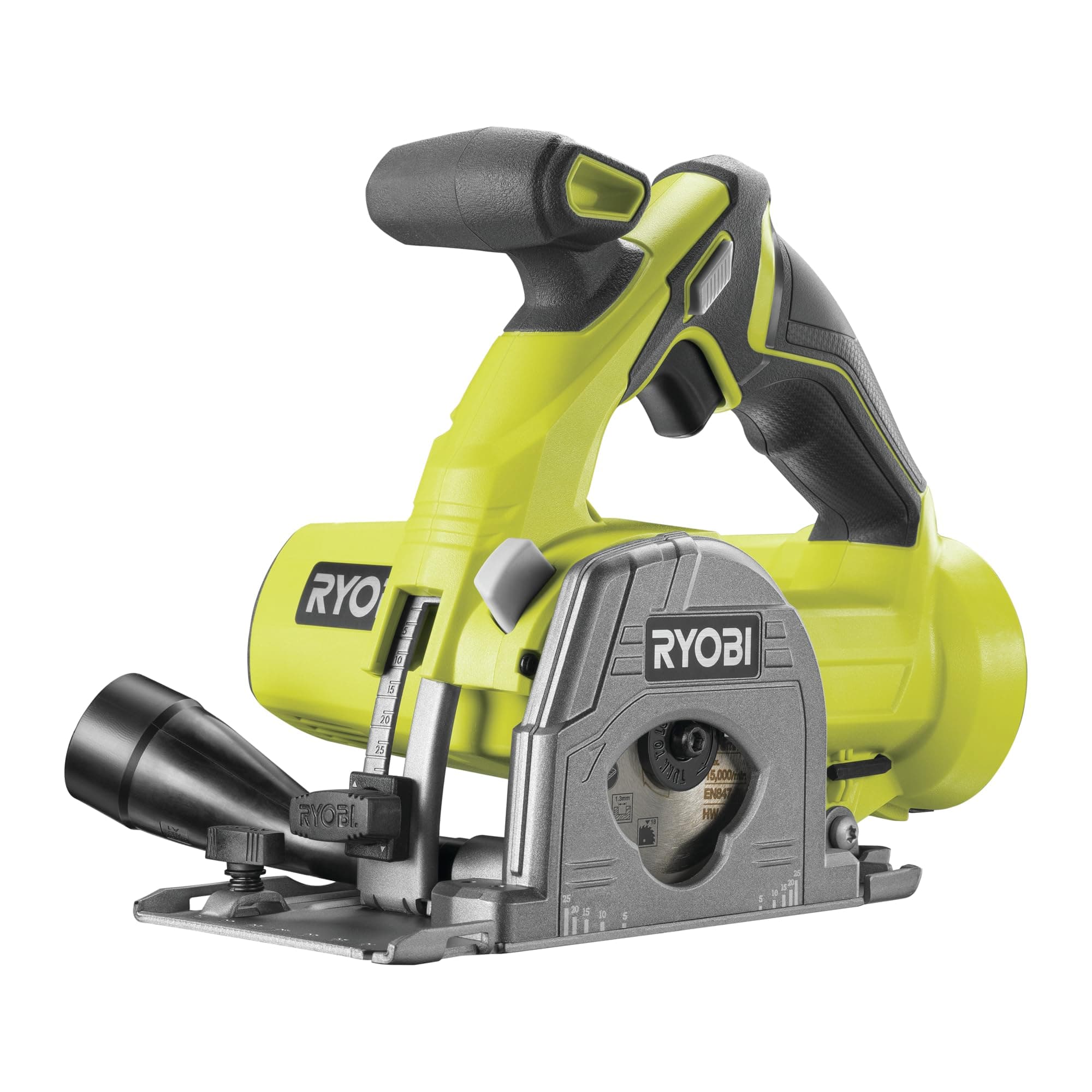 RYOBI Mini Scie Circulaire Sans Fil 18V ONE+ - Coupe Rapide et Contrôlée pour Multimatiériaux – Idéal pour Bois et Strat