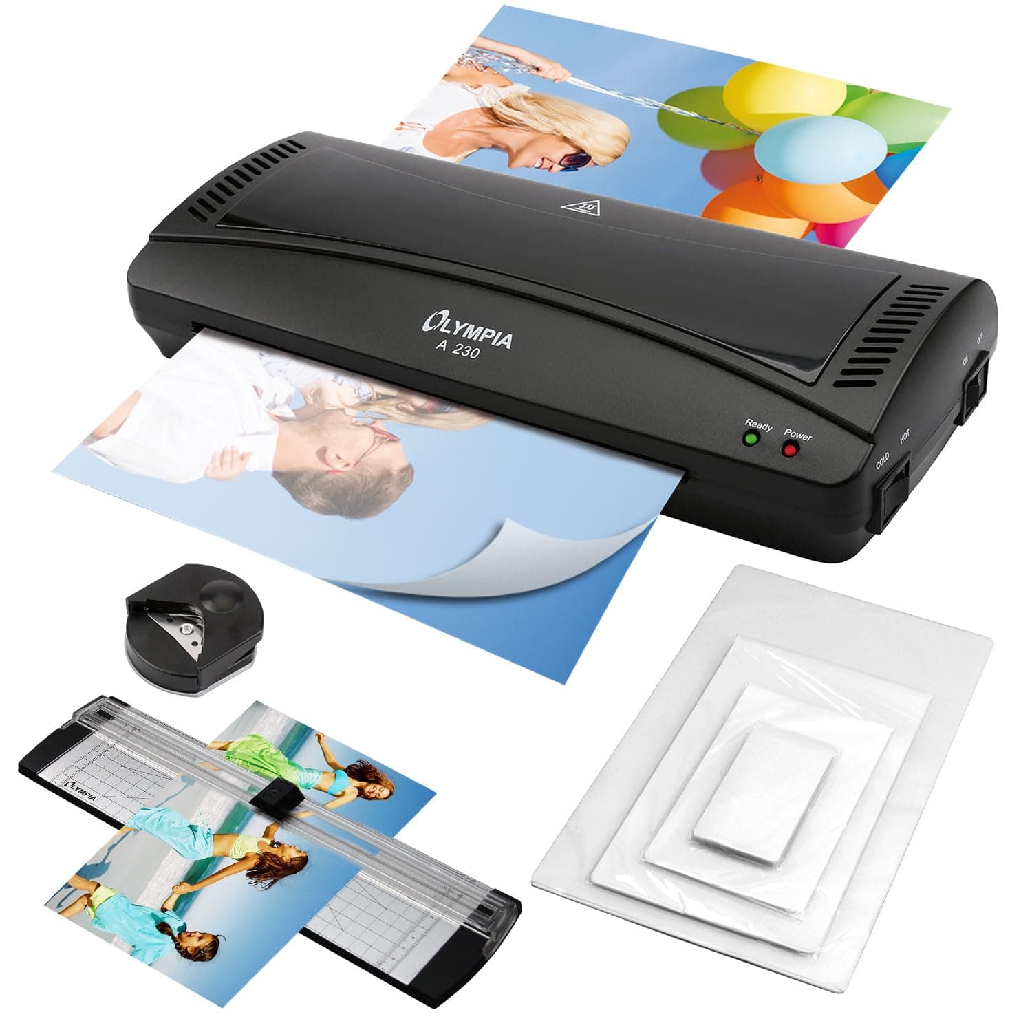 Olympia Jeu de plastification A4 230 4 en 1 | Plastifieuse avec arrondisseur d'angle, coupe-papier et films de plastific