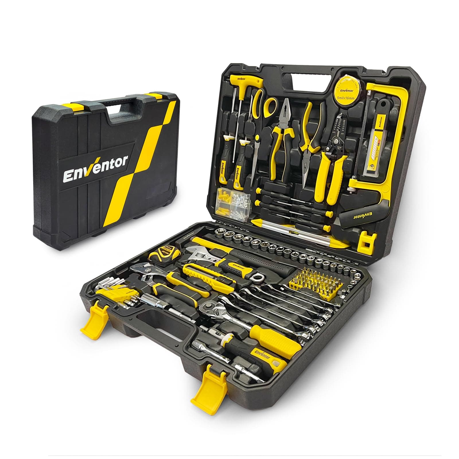 ENVENTOR Caisse à Outils complet 280 Pièces - Boite à Outils ménagers, Meilleur choix pour bricolage à la maison, Voitur