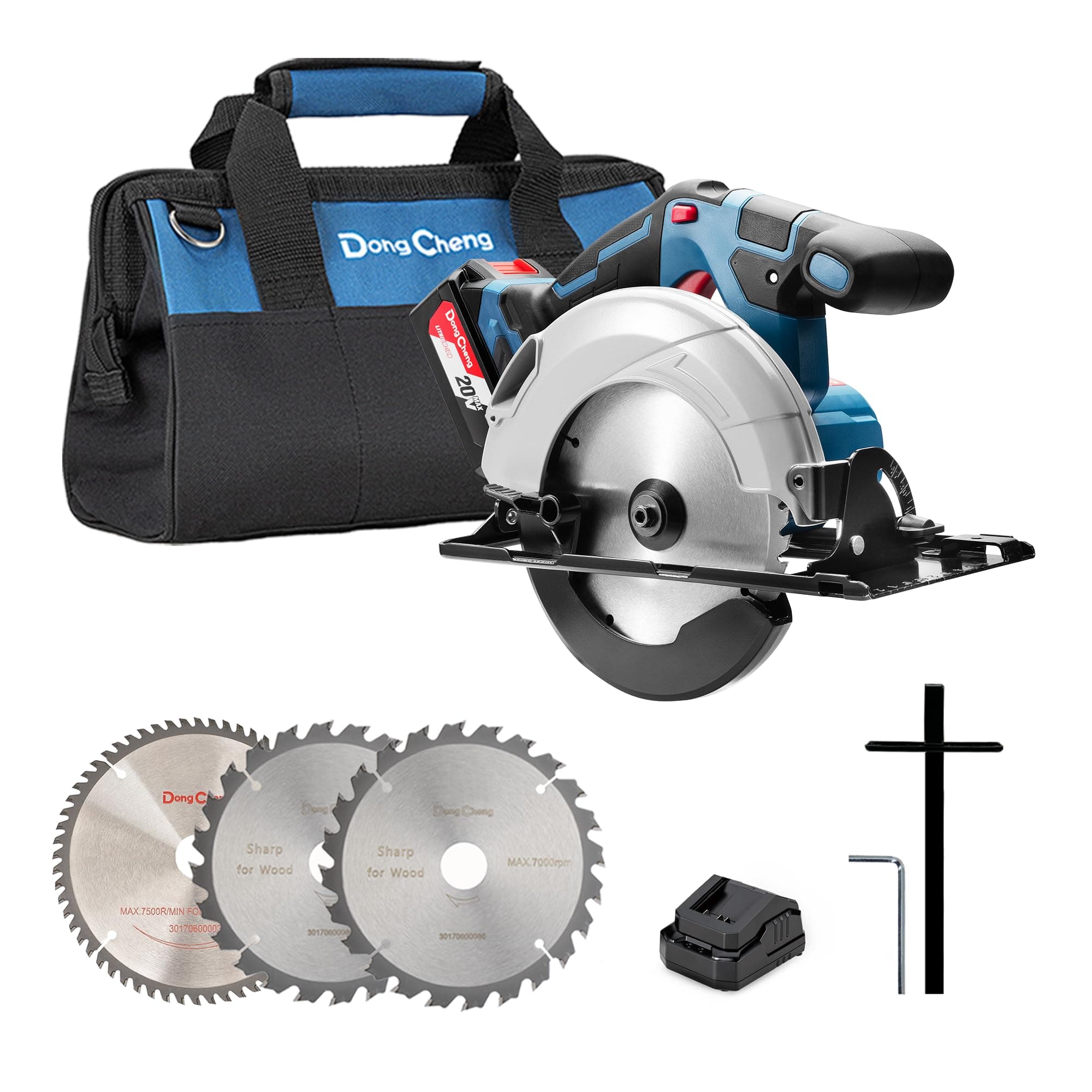 Tronçonneuse circulaire sans fil Dong Cheng Ø165 mm - 5000 RPM - Coupe profonde en bois - Guide rail inclus - Idéale pou
