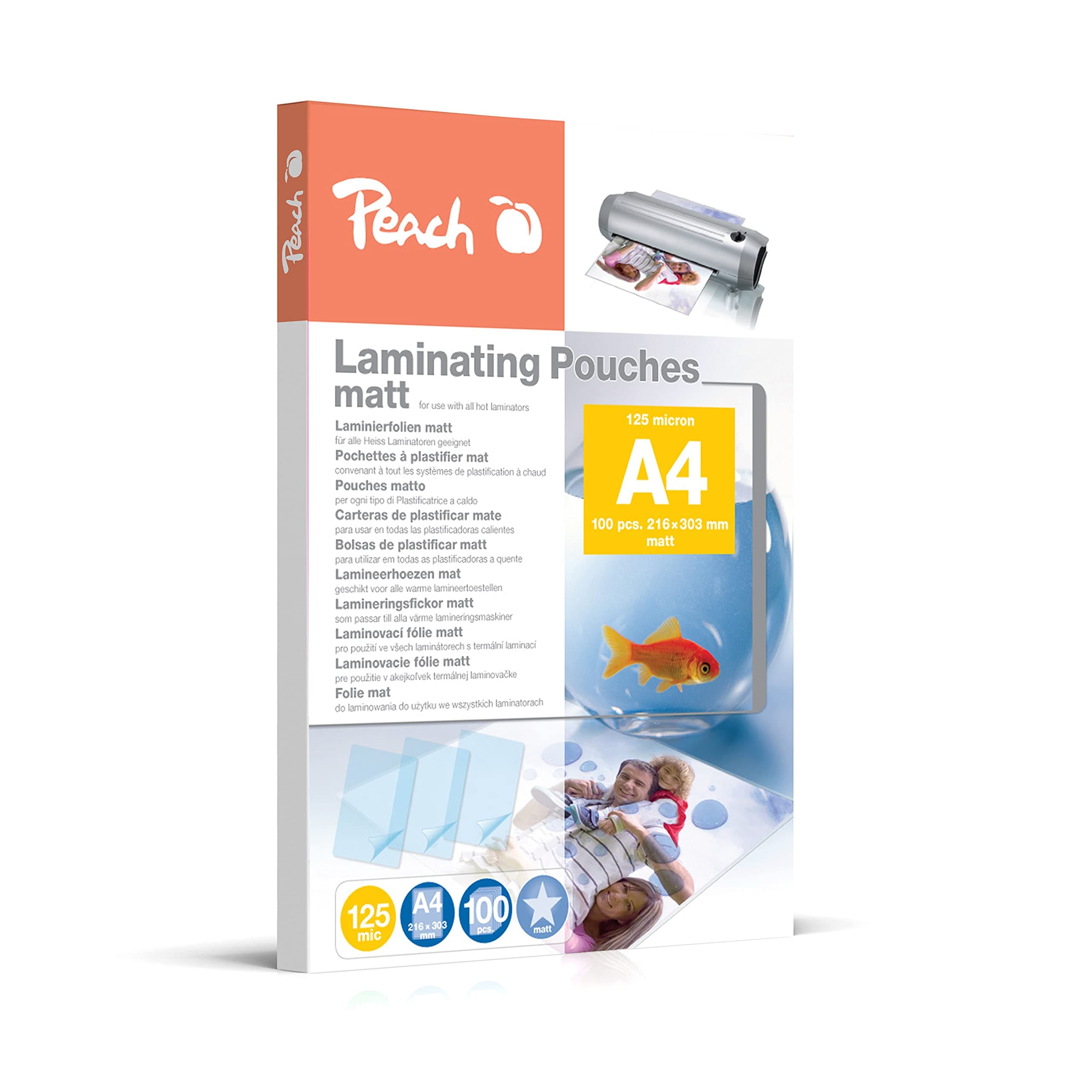 Pochettes de plastification Peach A4 125 microns 100 pièces Mat Inscriptible Qualité supérieure pour meilleurs résultats