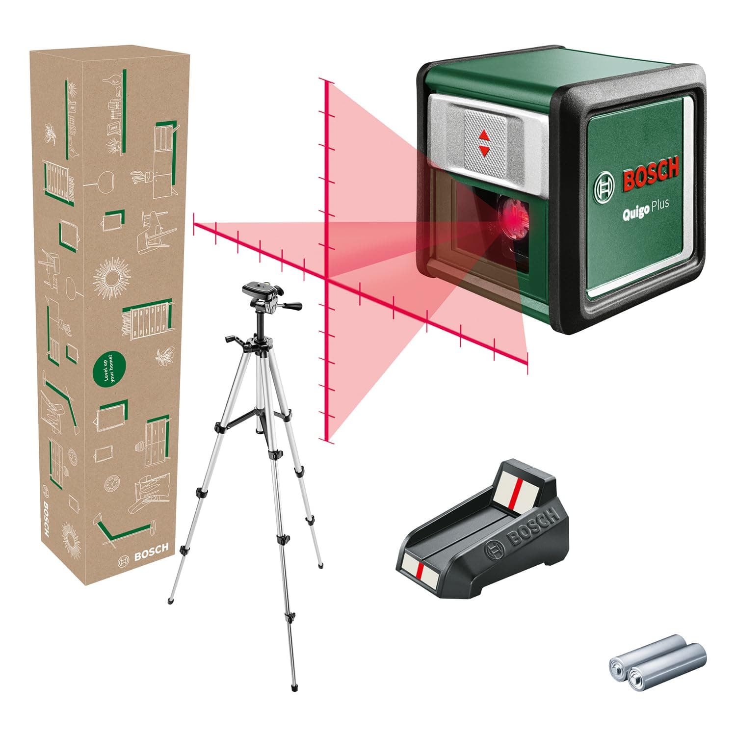 Bosch Laser de jardin Quigo Plus avec trépied pour alignement facile (distances égales et variables) livré dans un carto