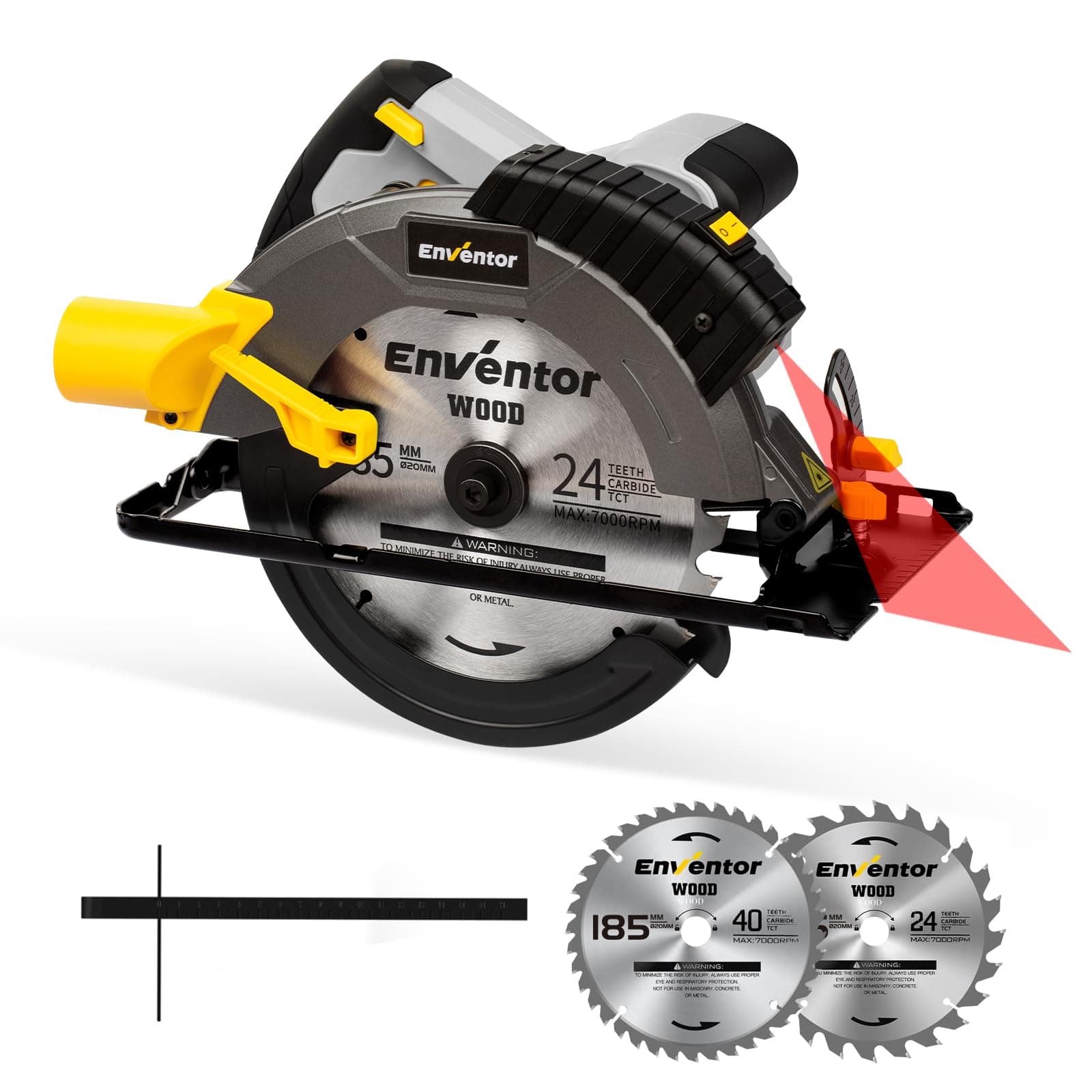 ENVENTOR 1650W Scie Circulaire Puissante, 5500RPM Électrique, Moteur Filaire, Coupe Précise Bois et PVC, pour Profession
