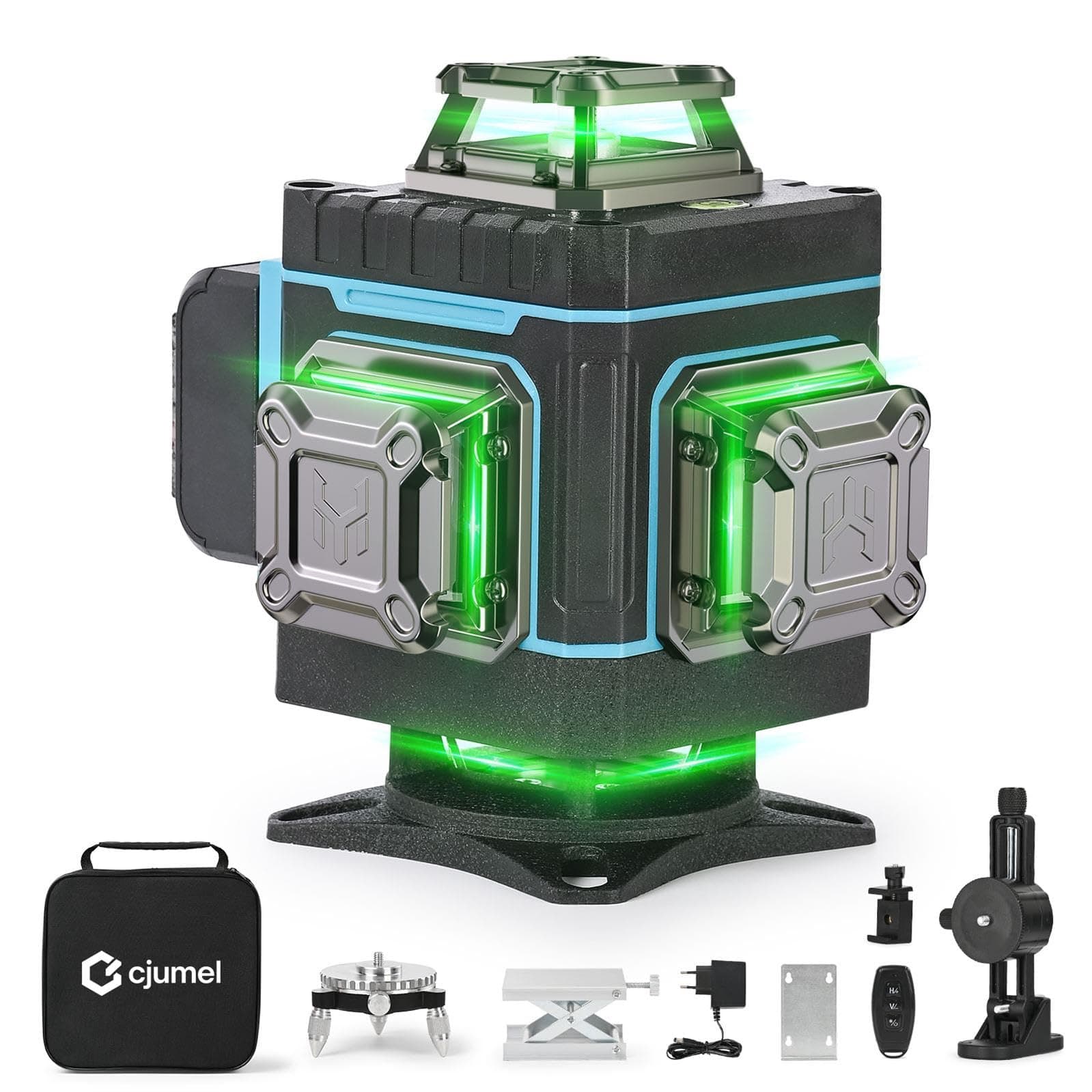 Niveau laser cjumel 4D autonivelant 4 x 360° vert rotatif multifonctionnel - niveau laser croix 16 lignes batteries 6000