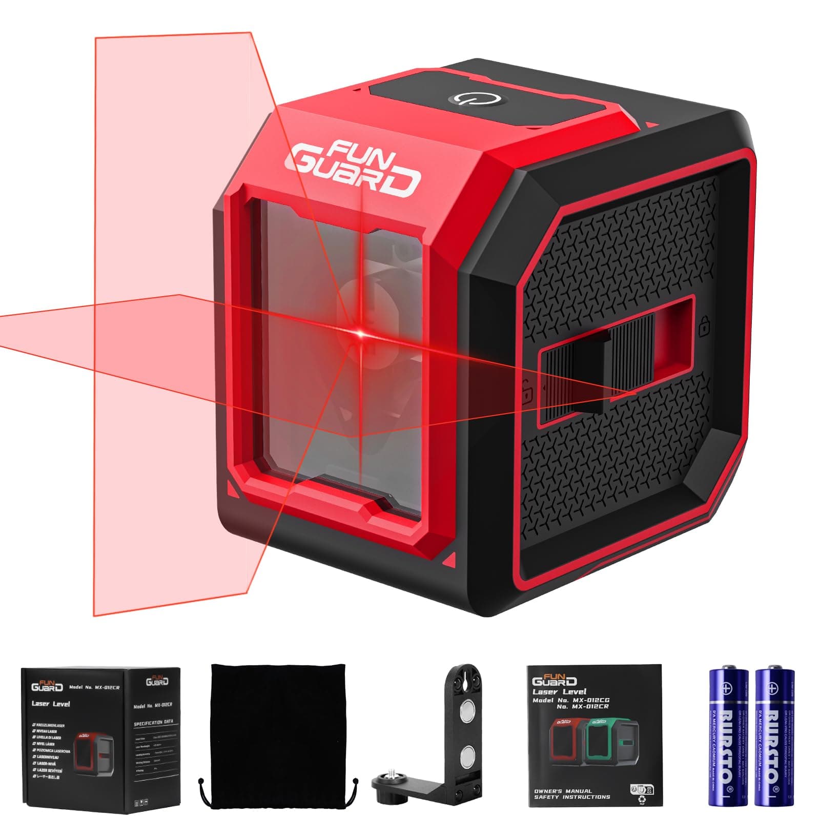 Niveau laser autonivelant laser rouge 20m, 2 x AA piles, IP54, pour chantiers et décoration intérieure, DIY