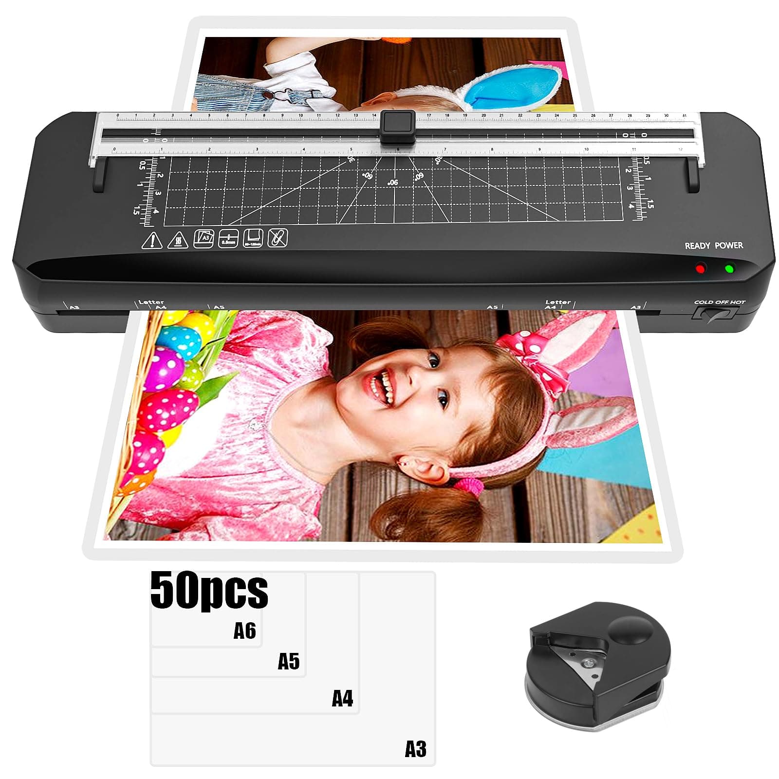 Plastifieuse A3 avec 50 Feuille Pochettes Échauffement Rapide Coupe-Papier Intégré pour Bureau Maison École