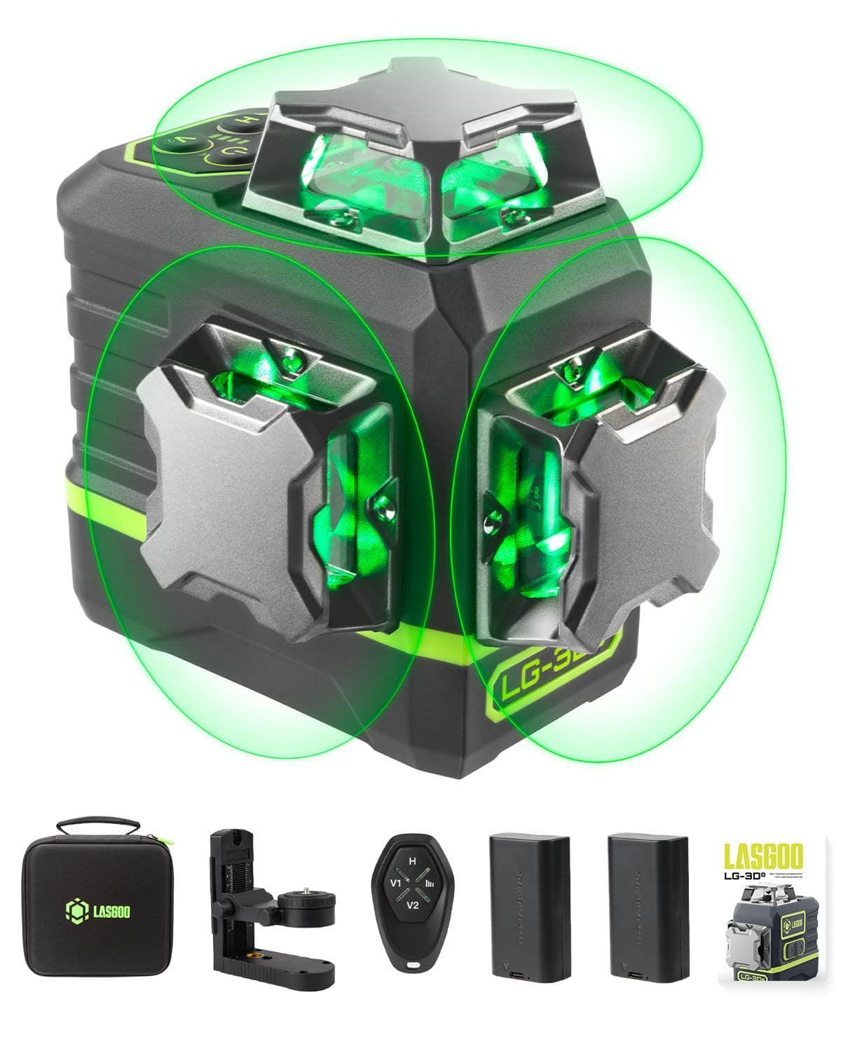 LasGoo Niveau Laser Auto-Nivelant 360°x3 - Batteries Rechargeables - Idéal pour la Construction et les Professionnels -