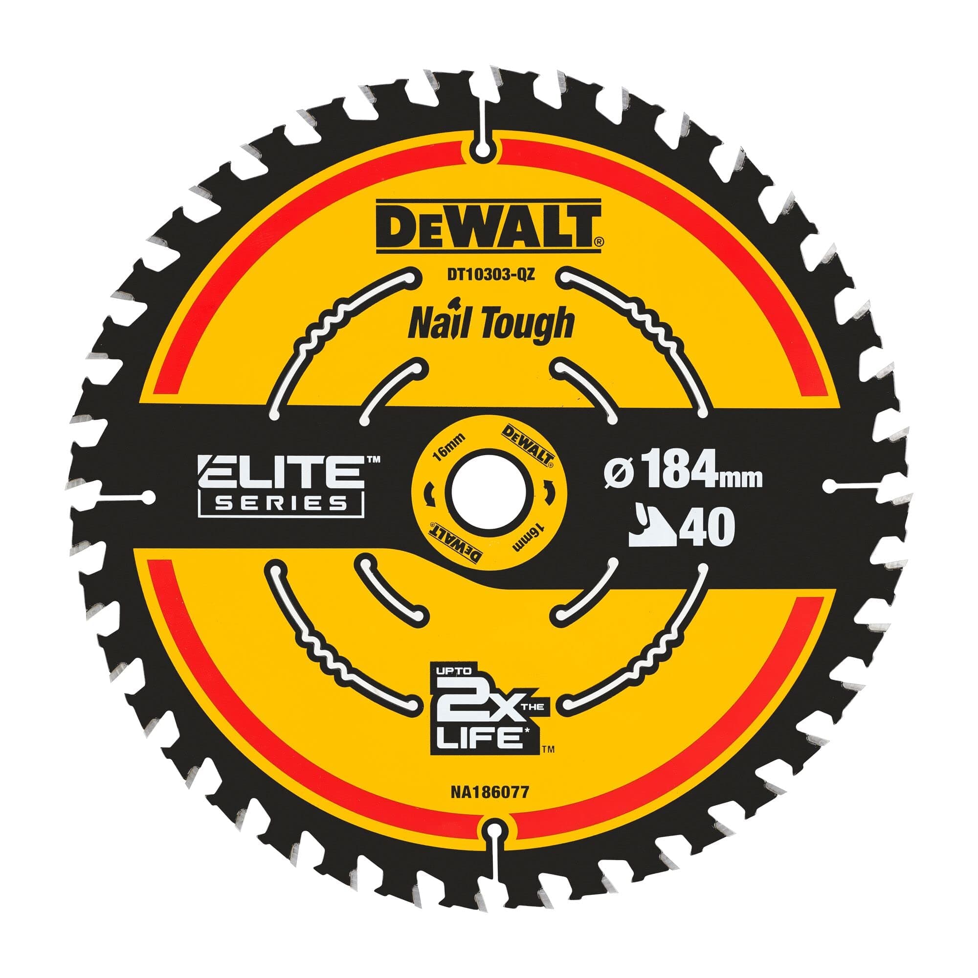DEWALT Lame de Scie Circulaire Portative pour Professionnels - Ø184mm - Épaisseur 1,65mm - 40 Dents - Taille de l'Alésag