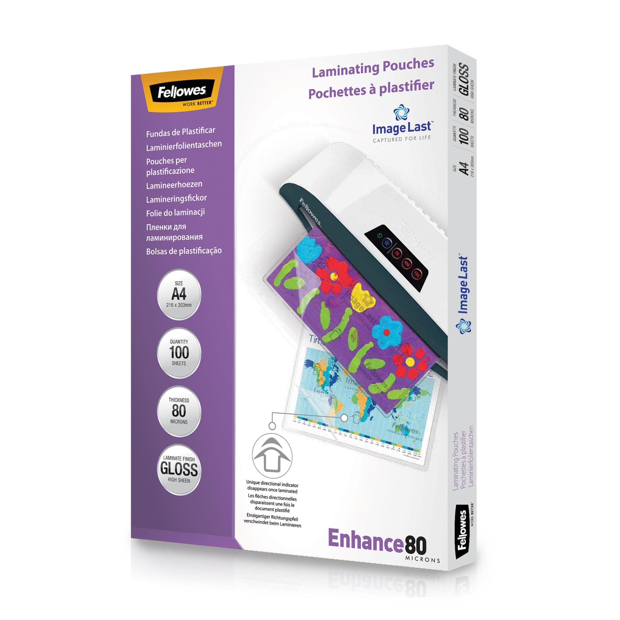 Fellowes Pochette De Plastification A4 80 Microns Technologie ImageLast Finition Brillante Pour Photos Et Affiches Pack