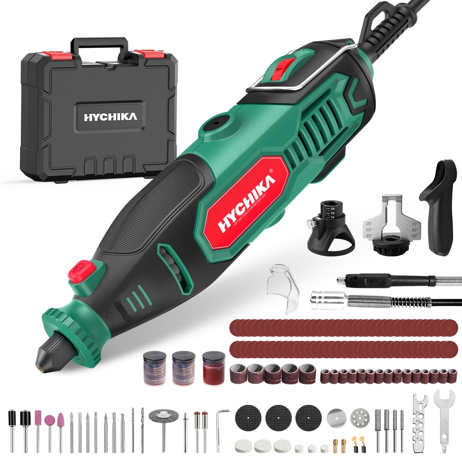 HYCHIKA Outil Rotatif 150W, 33 000 tr/min, 7 vitesses, 167 accessoires, pour tous les travaux, idéal pour professionnels