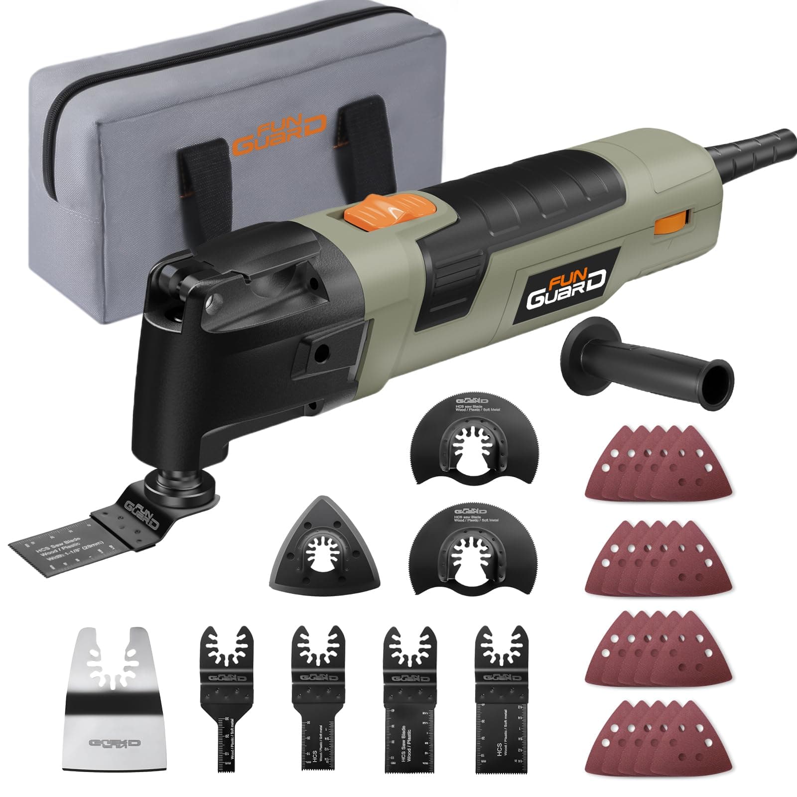 Outils Multifonctions Oscillants 300W, 6 Vitesses Variables 15000-22000RPM, 30 Accessoires pour Couper, Poncer, Gratter,