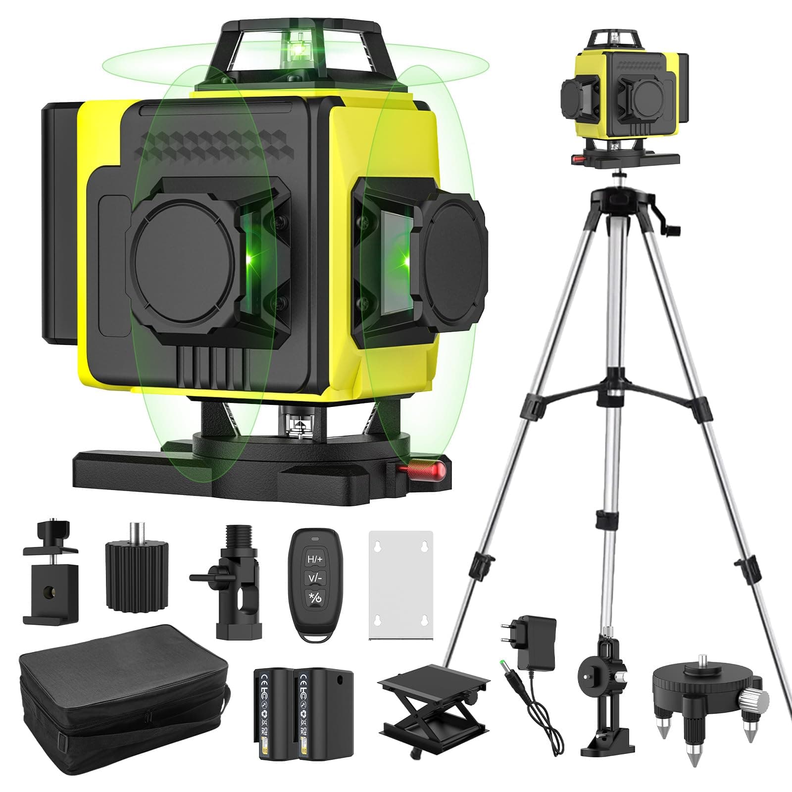 Niveau laser autonivelant 360° 4d 16 lignes laser X 4, batterie extérieure, télécommande, trépied
