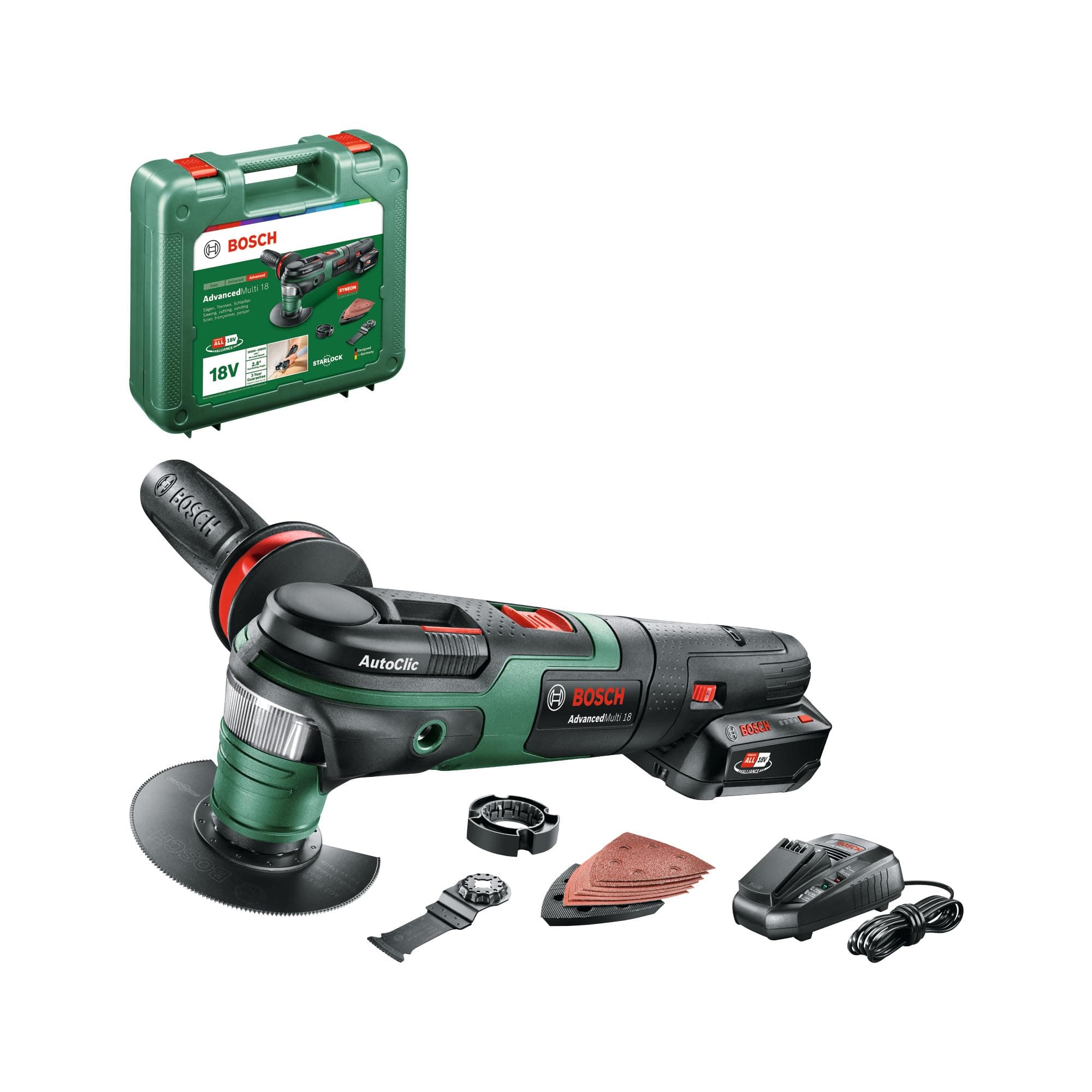 Bosch outil multifonctions AdvancedMulti 18 en batterie pour professionnel et bricoleur - 2,5 Ah, 18V, coffret complet