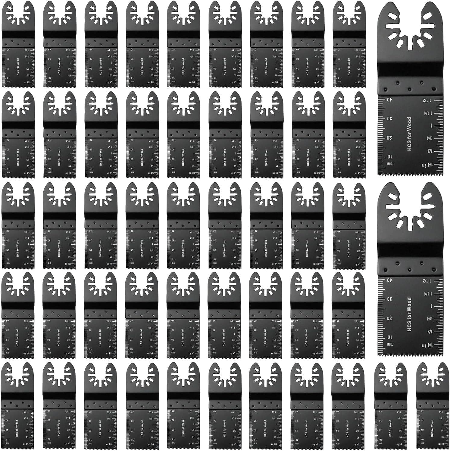 Lot de 50 lames de scie oscillante professionnelles universelles en noir, larges 35 mm, natives pour bois avec dégagemen