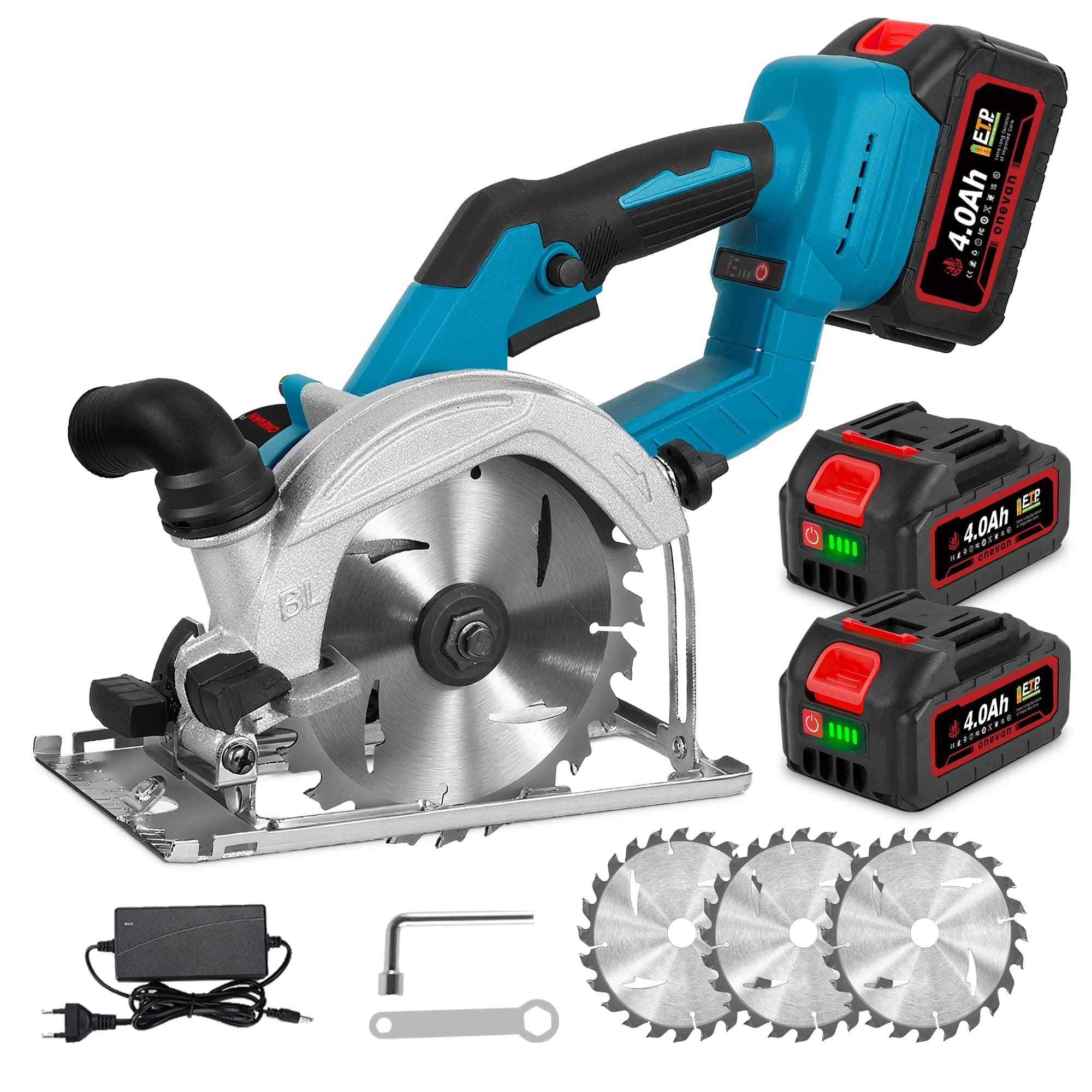 ONEVAN Scie circulaire portative sans fil 150 mm pour professionnels en construction 55 mm de profondeur de coupe 3 lame