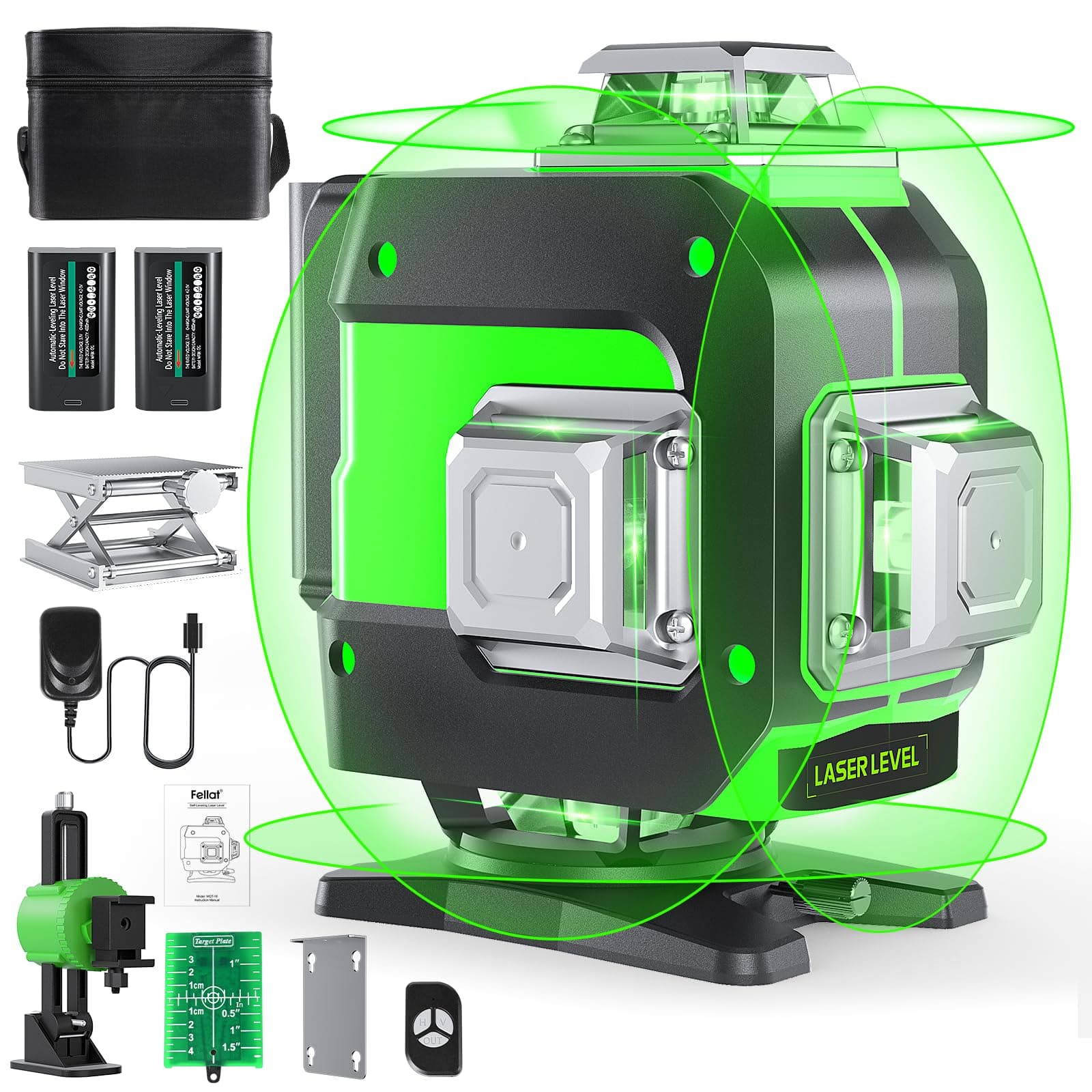 Laser FELLAT Autonivelant 4D 16 Lignes pourChantier avec Base de Levage et Batterie Réchargeable