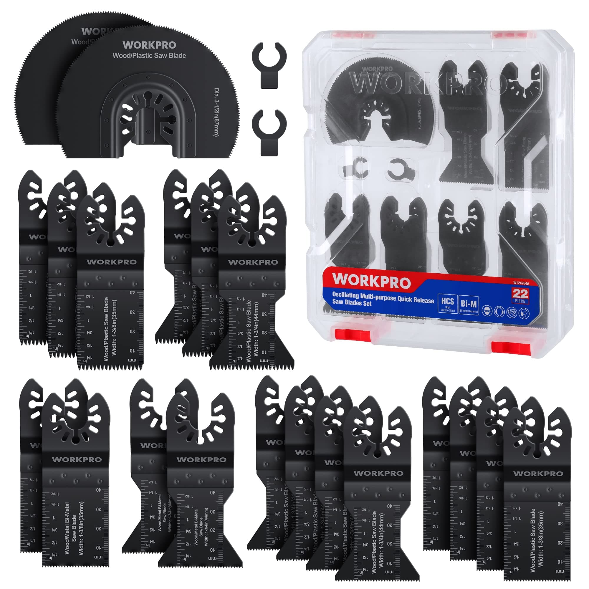 WORKPRO Oscillantes + Accessoires Multifonction + Bois + Clous + Métal + Plastique + Coffret 22 Pièces + Meilleures Mots