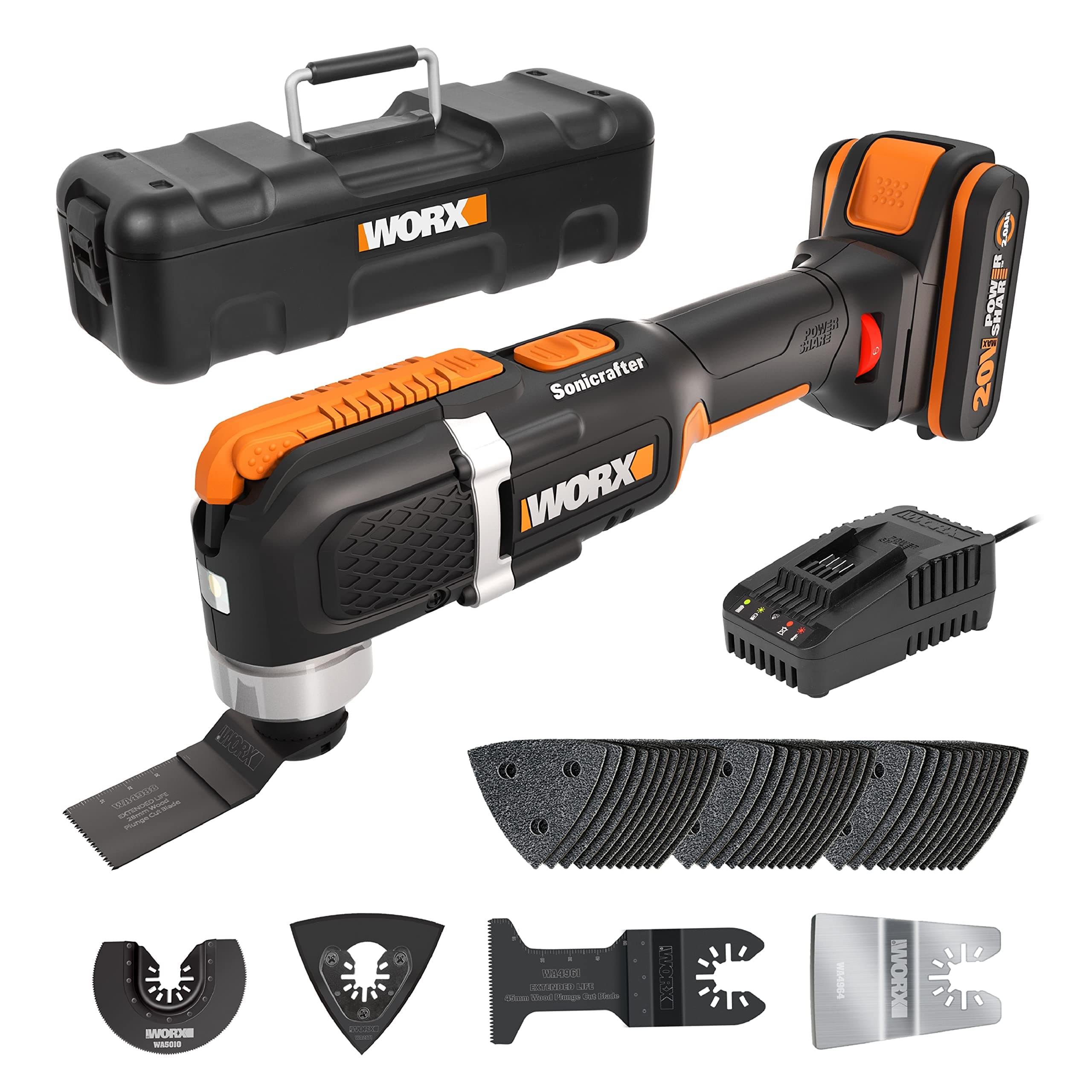 Outil oscillant WORX WX696 20V Puissant pour professionnels, grand angle d'oscillation, facile à utiliser, 1 batterie 2A