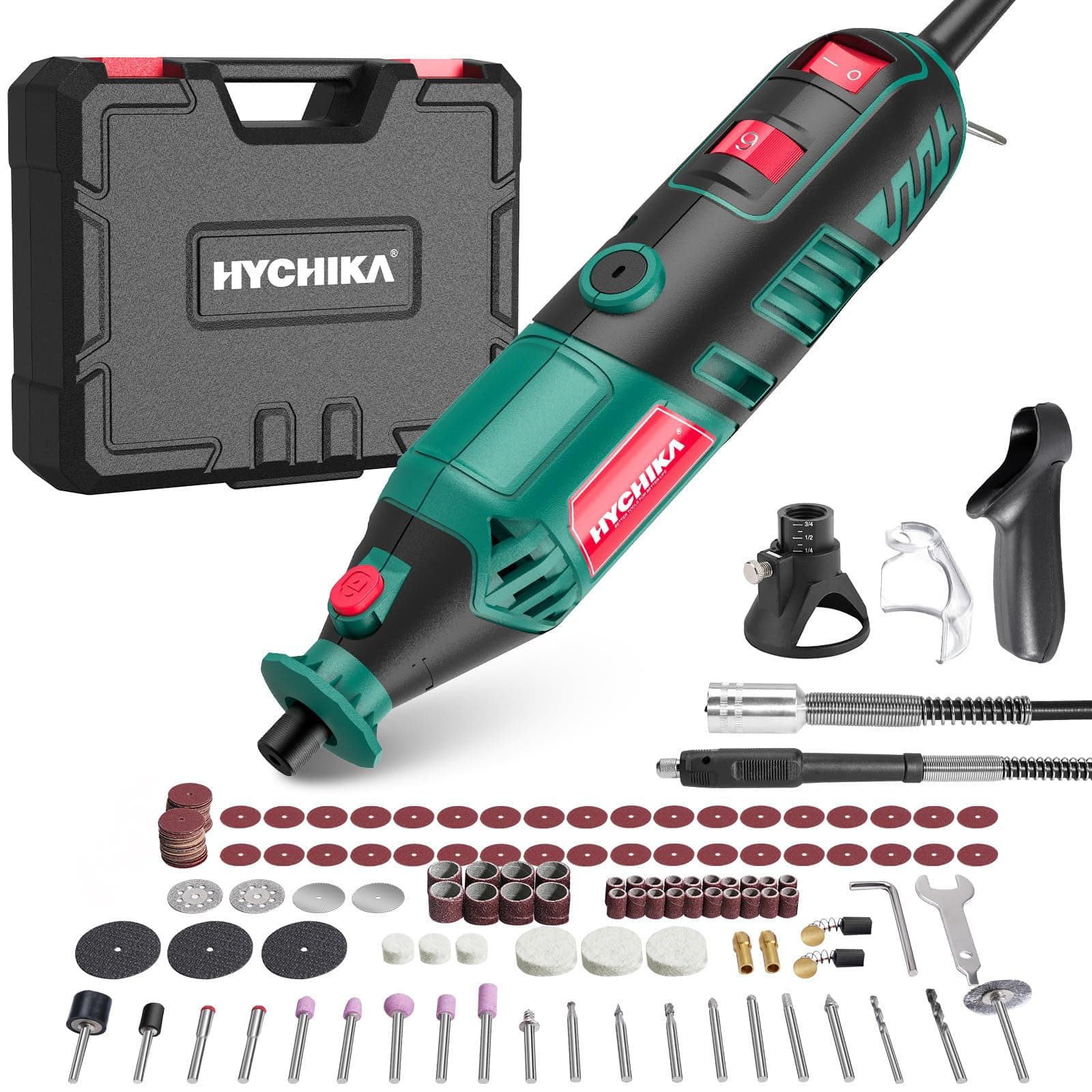 HYCHIKA Outil Rotatif 170W Parfait Pour la Coupe et le Ponçage de Détail Avec Arbre Flexible et 173 Accessoires