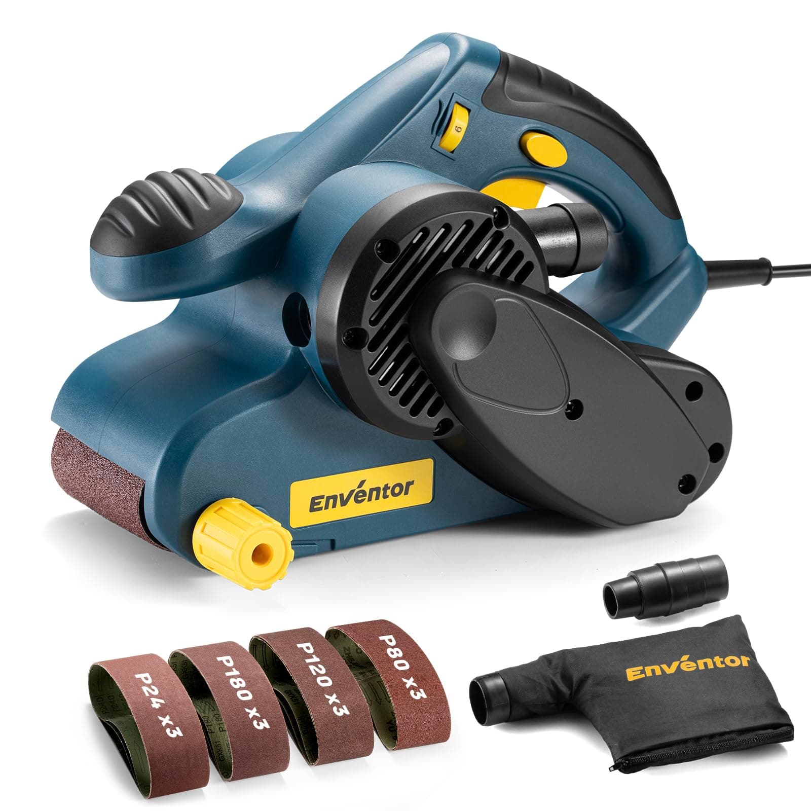 Enventor Ponceuse à Bande 950W - Vitesse Variable (120-380 tr/min) - Sac à Poussière Inclus